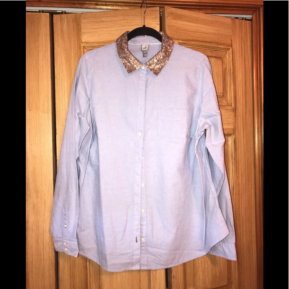Nwot Chambray Button Up With Sequined Collar - image 1